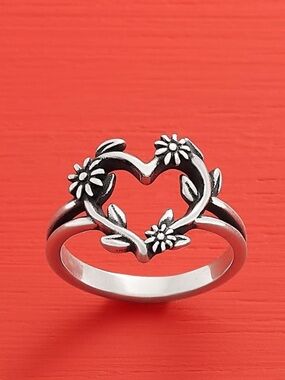 James Avery Flower Heart Vine Ring 925 Silver Floral Romantic Gift Dainty